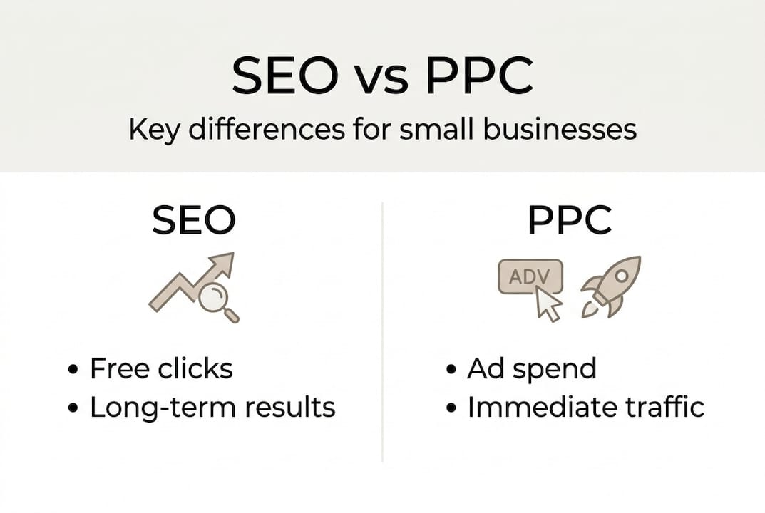 Infographic comparing SEO and PPC overview