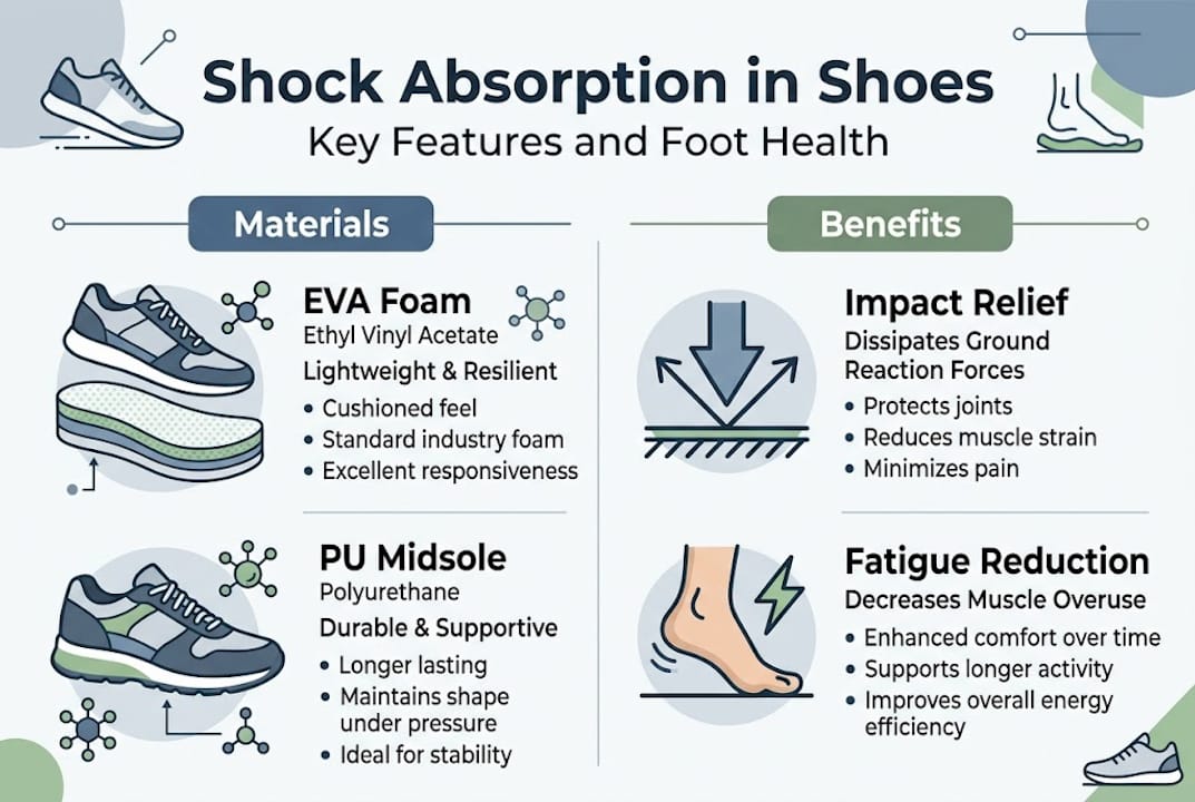 Infographic on shoe shock absorption features and benefits