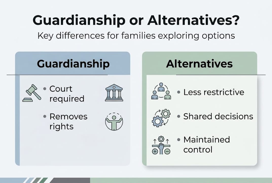 Guardianship vs alternatives minimalist infographic