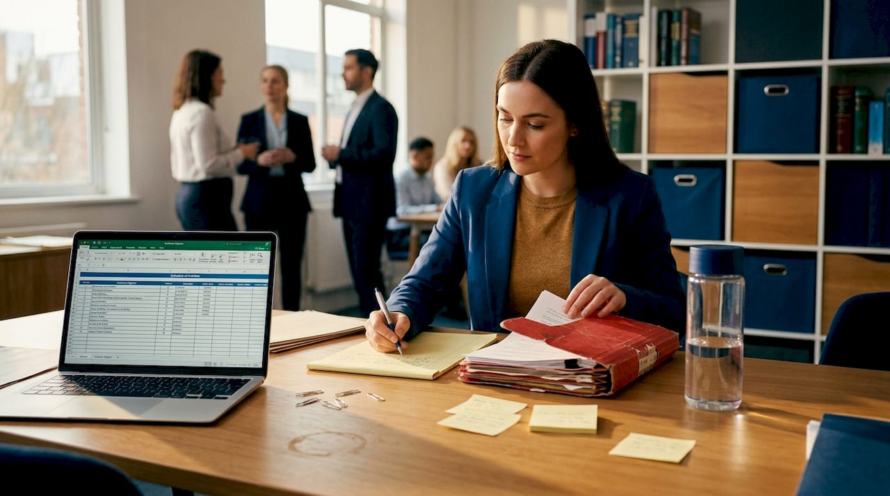 Legal assistant organizing disclosure evidence files