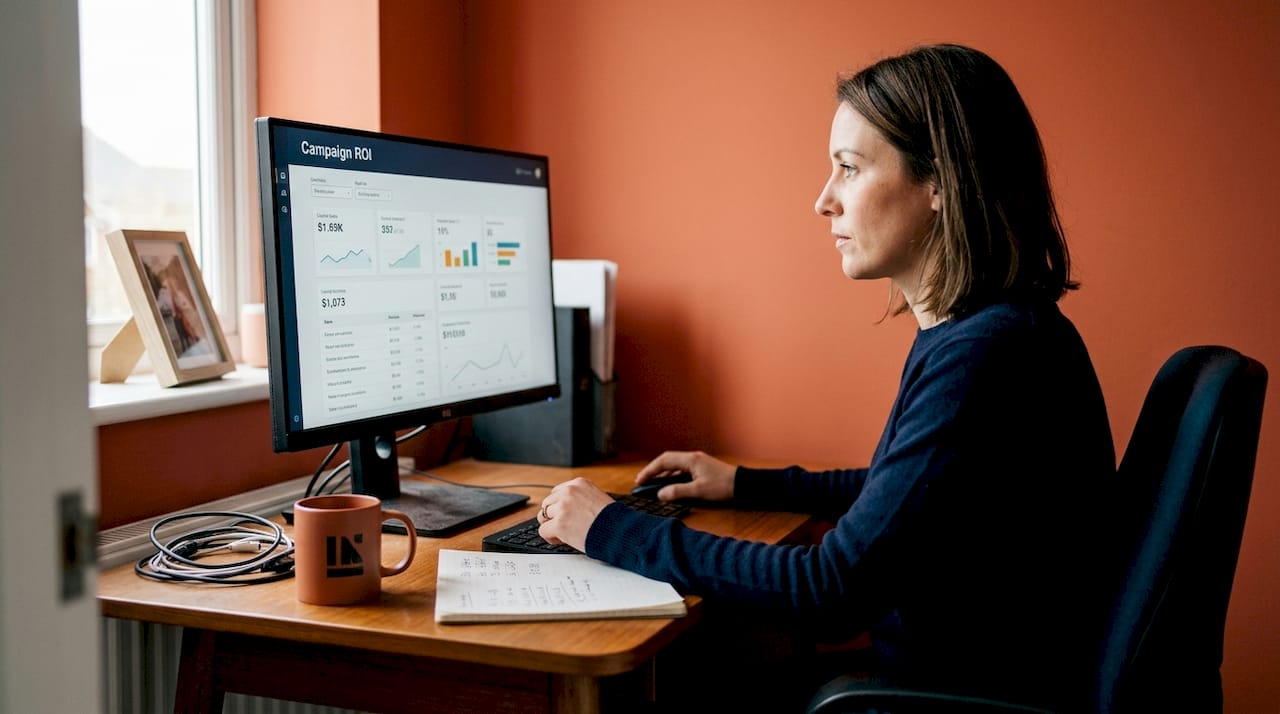 Marketer analyzing digital campaign dashboard