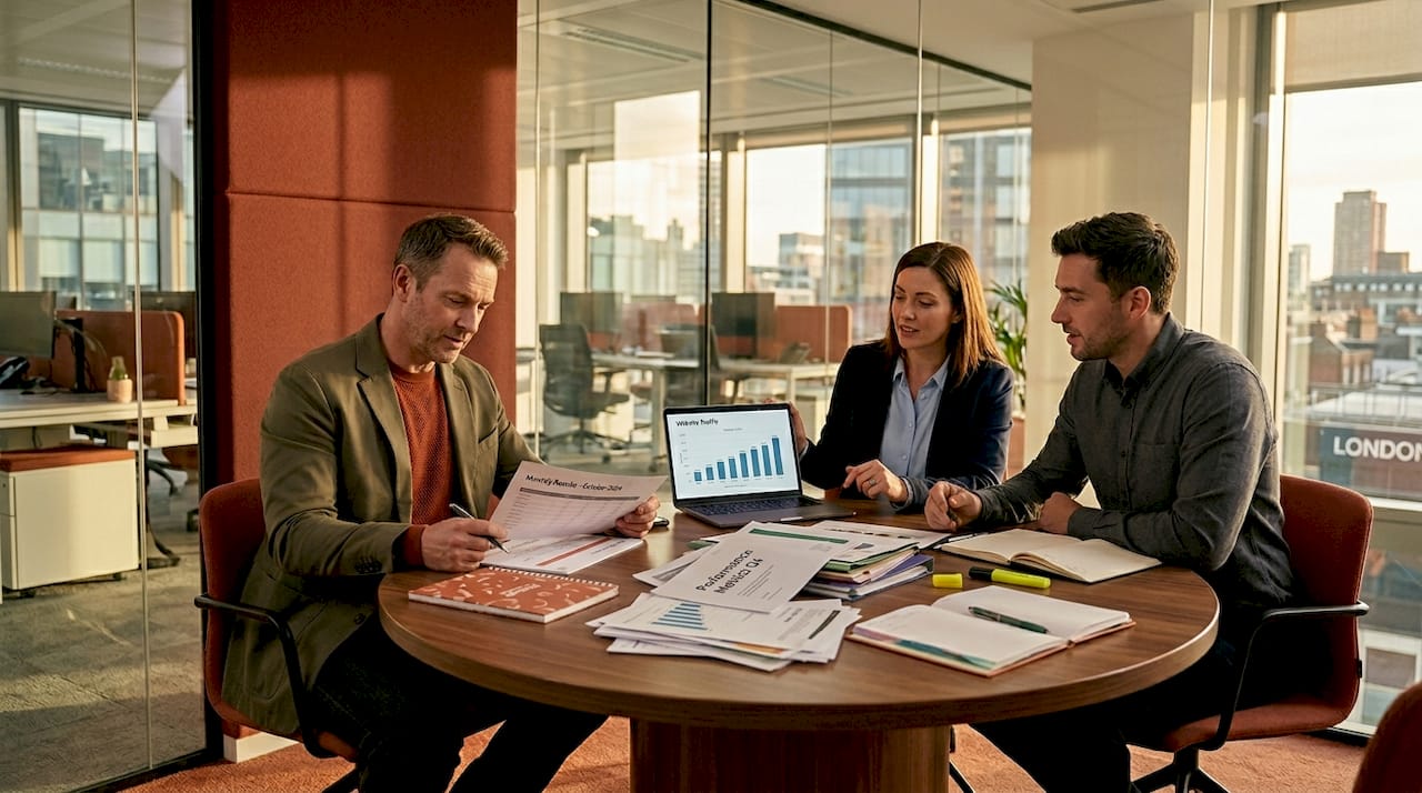 Business owner and consultants in meeting