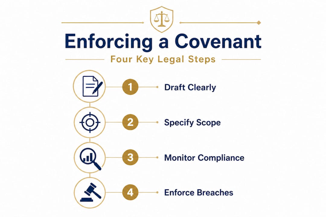 Infographic outlining steps to enforce a restrictive covenant