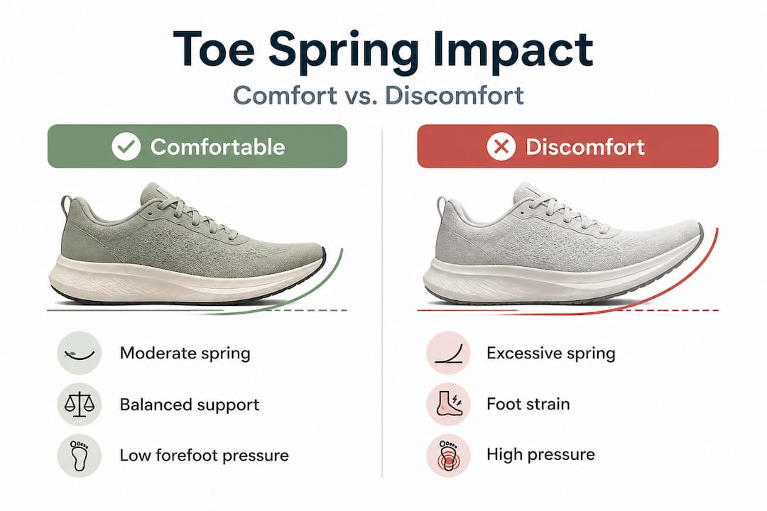 Infographic compares comfort and discomfort in toe spring