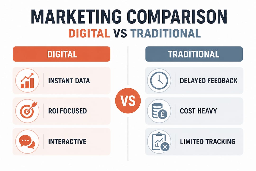 Infographic comparing digital and traditional marketing