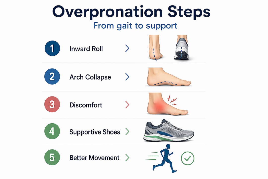 Infographic with overpronation step sequence