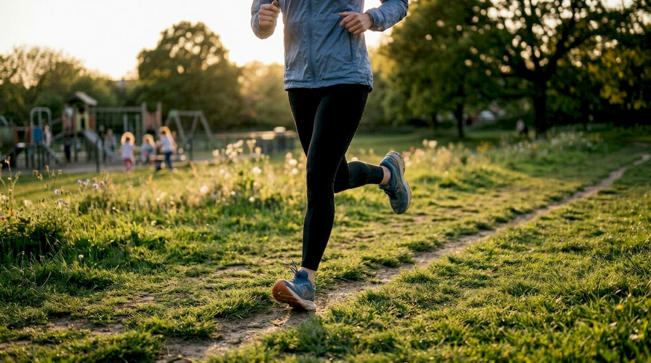 Runner showing pronounced foot pronation outdoors