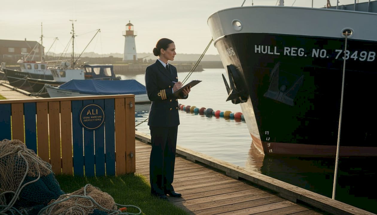 Maritime official inspects vessel on dock