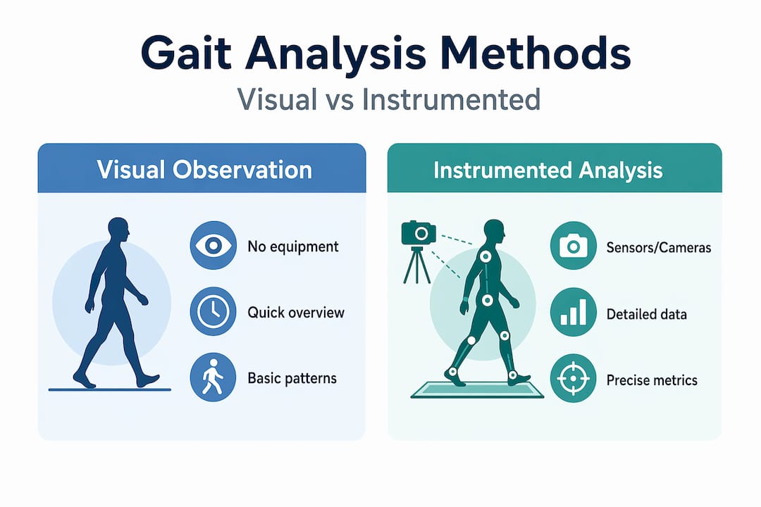 Infographic comparing visual and instrumented gait analysis