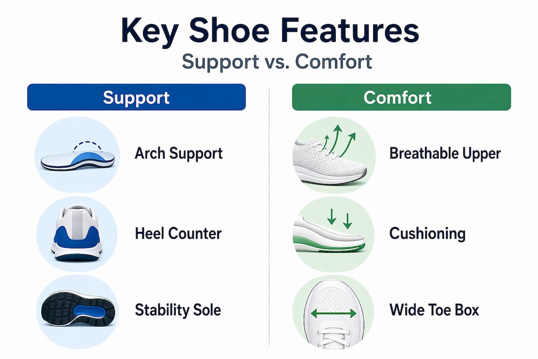 Infographic comparing shoe support and comfort features