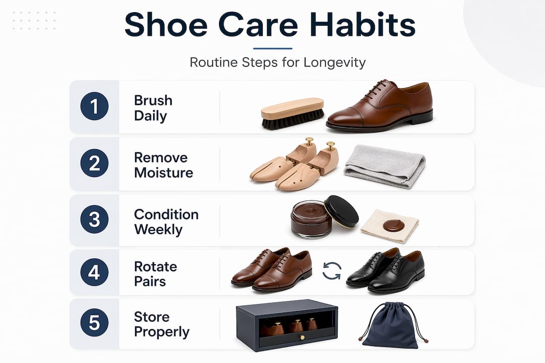 Infographic with five key shoe care habits