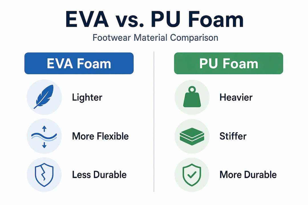 Infographic comparing EVA and PU foam in shoes