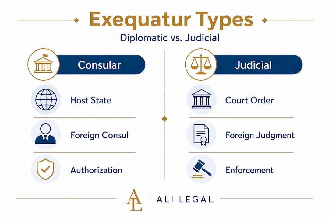 Infographic comparing consular and judicial exequatur