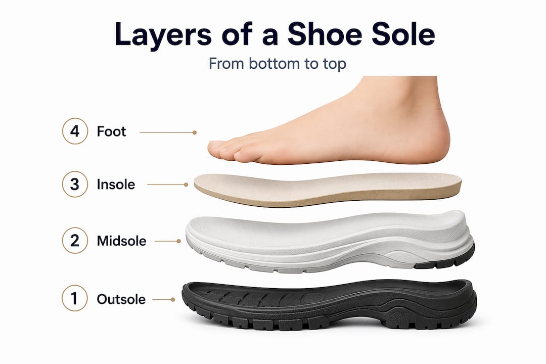 Infographic showing shoe sole layer steps