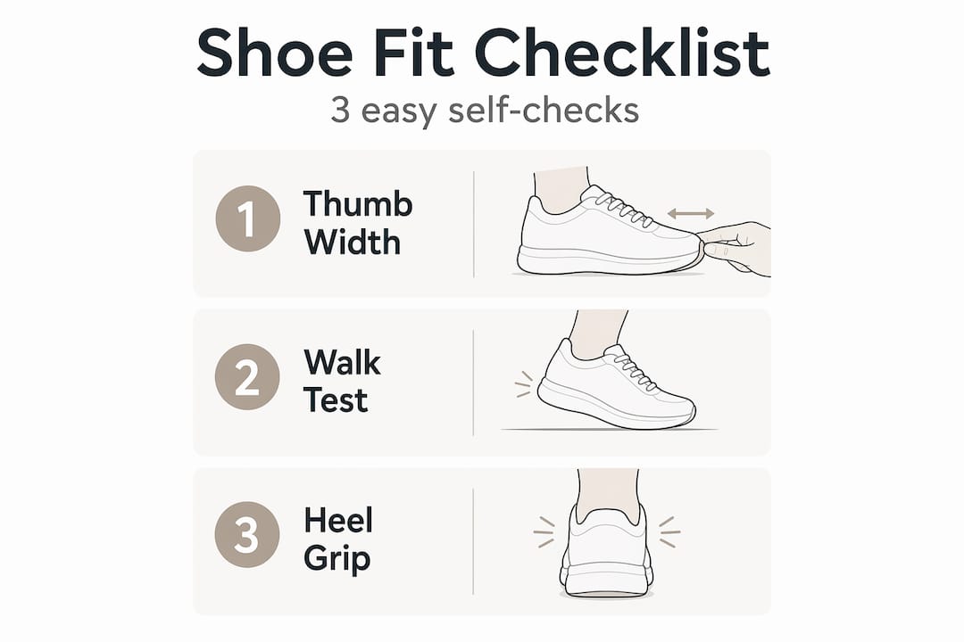 Infographic showing three step shoe fit checklist