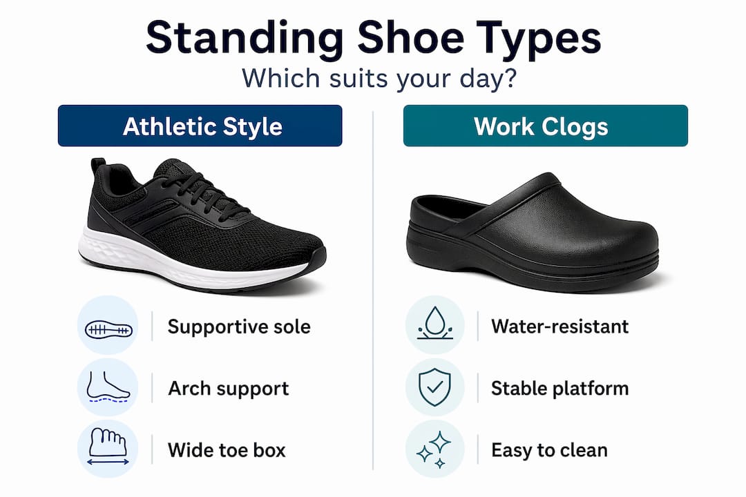 Infographic compares types of shoes for standing