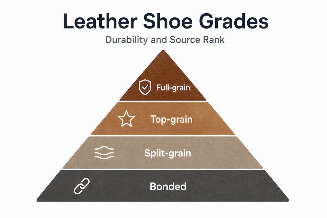 Infographic ranking leather shoe material grades