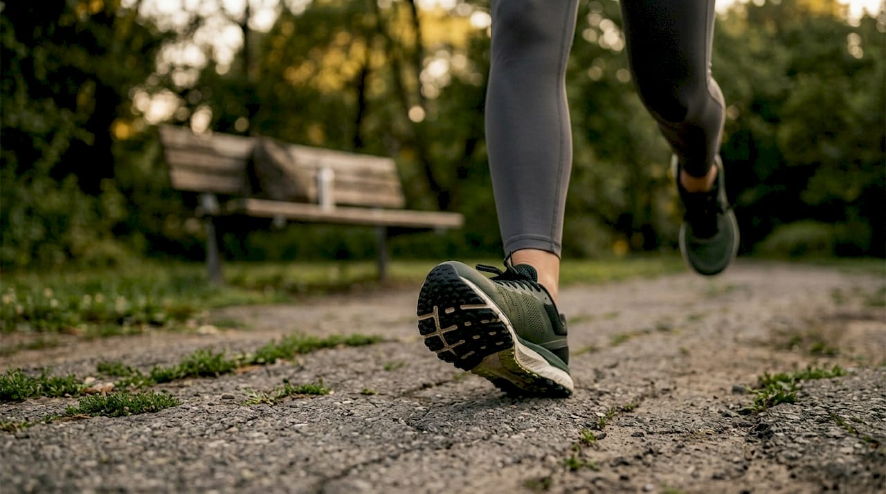 Runner’s shoe sole flexes on running track