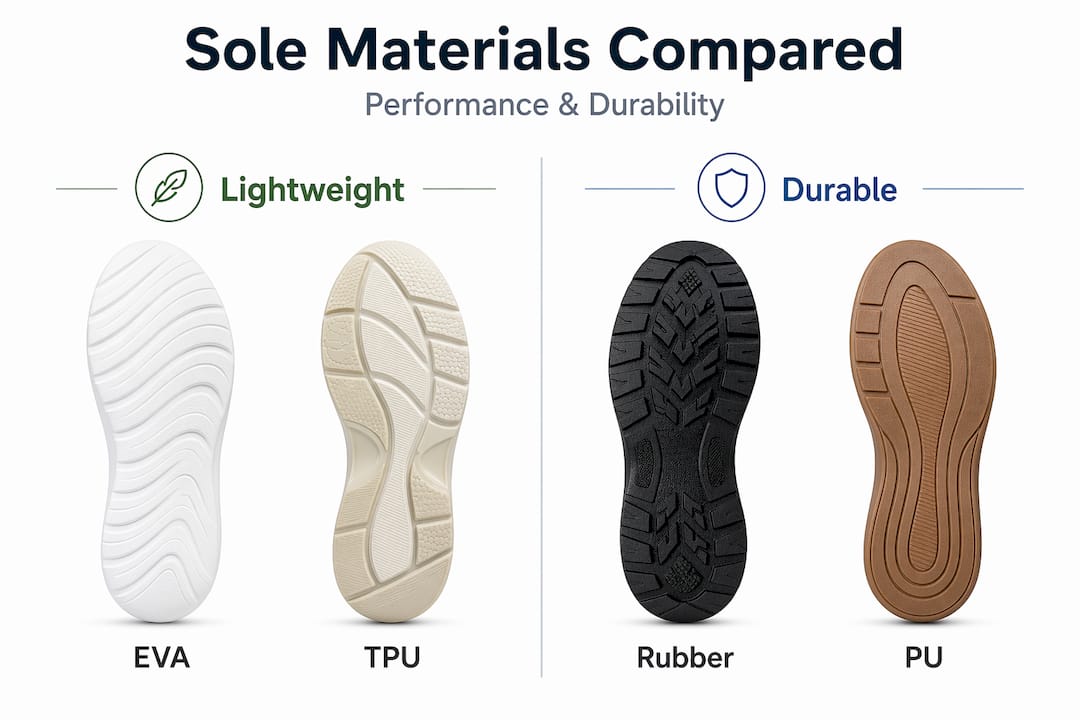 Infographic comparing sole materials performance and durability