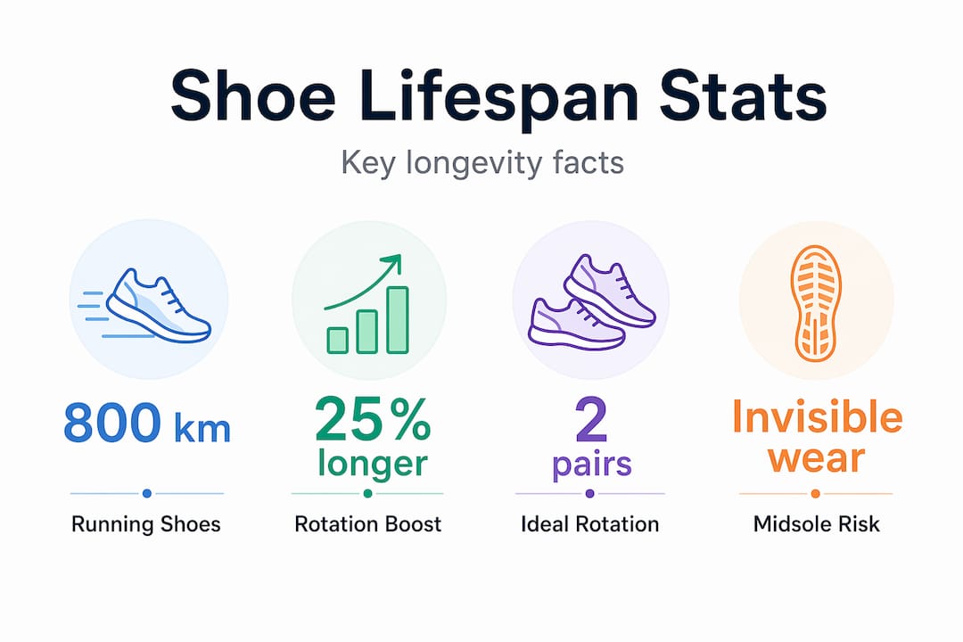 Infographic with shoe lifespan stats and rotation facts