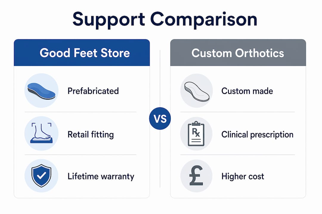 Infographic comparing Good Feet Store and Custom Orthotics