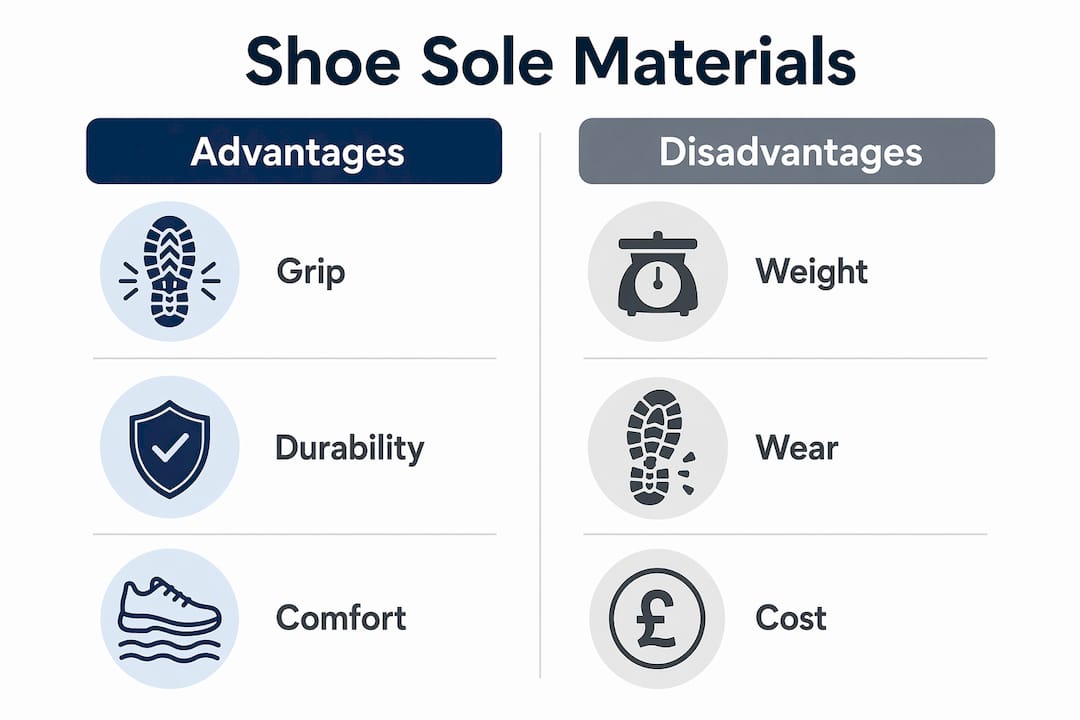 Infographic comparing advantages and disadvantages of shoe sole materials