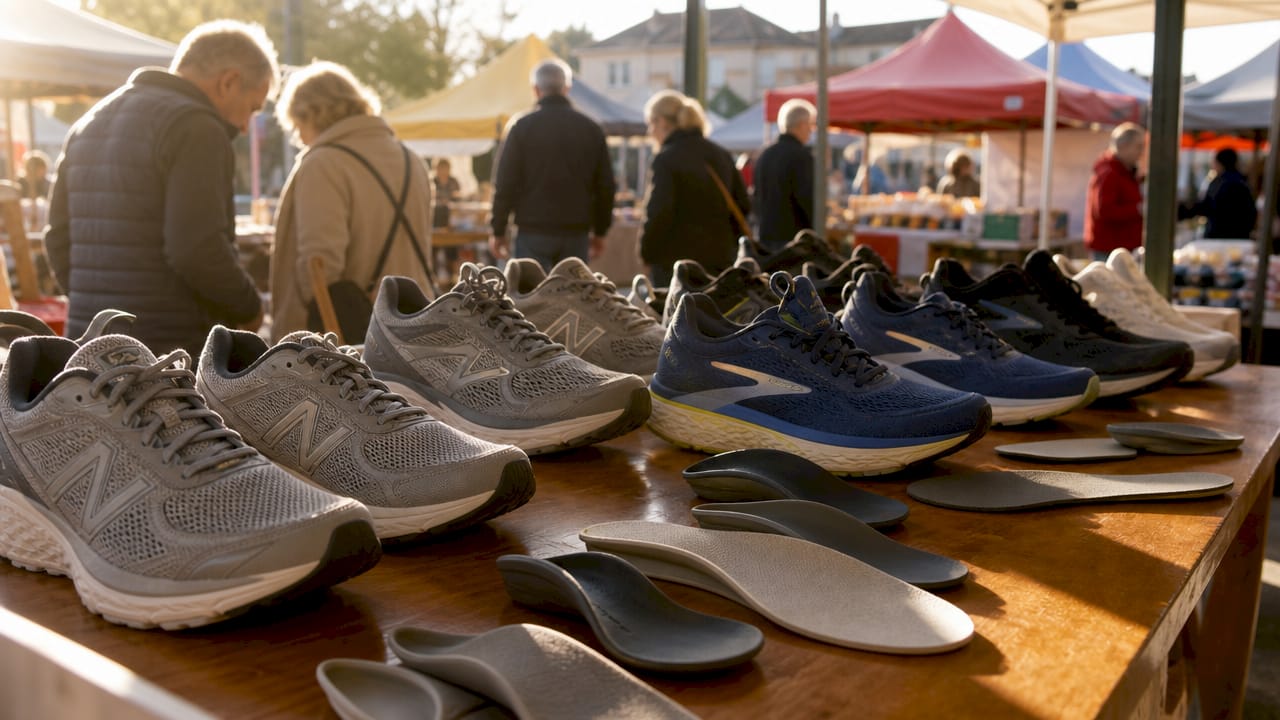 Orthotic-friendly shoes with arch inserts on display