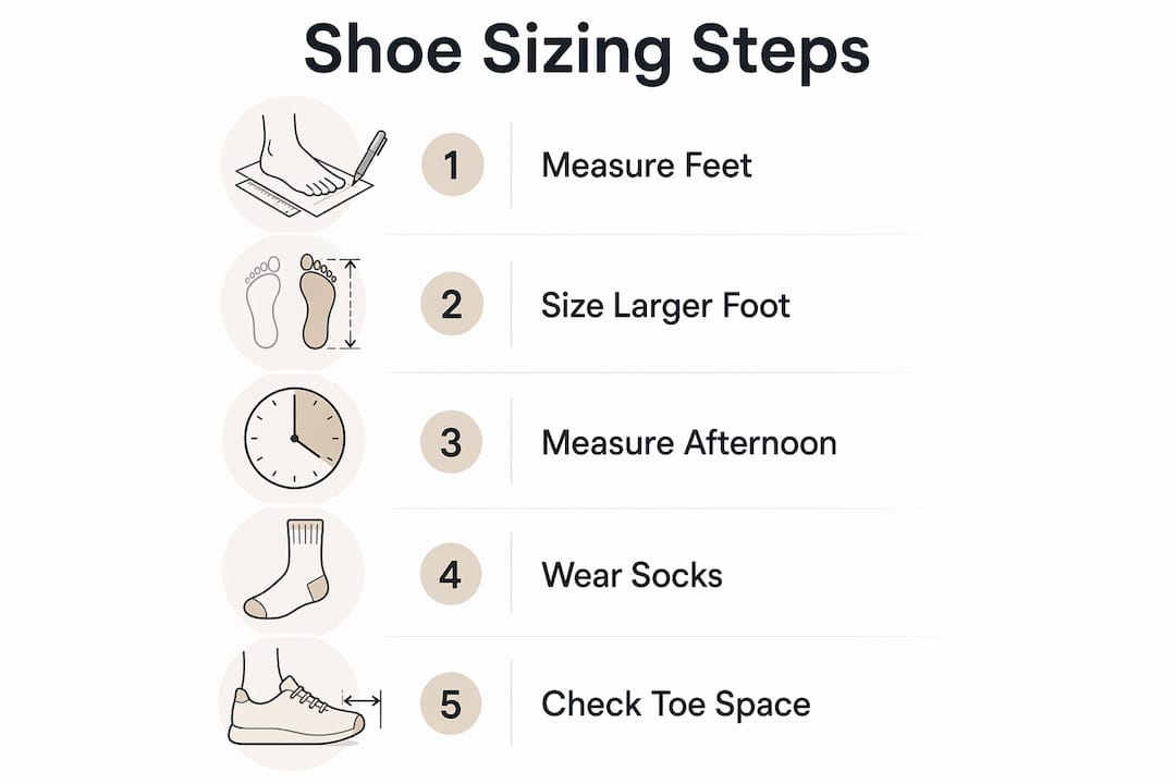 Infographic showing steps to measure shoe size accurately