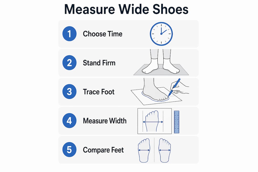 Infographic outlining steps to measure wide shoe width