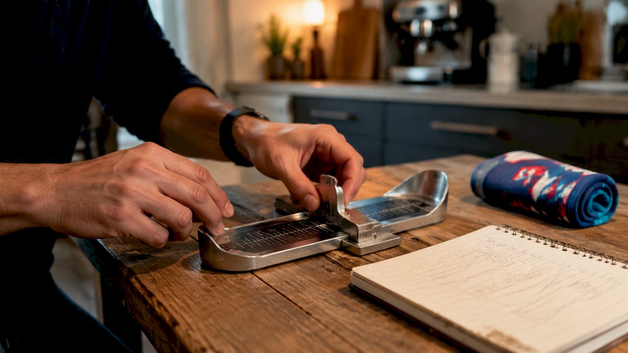 Close-up foot measurement with Brannock Device