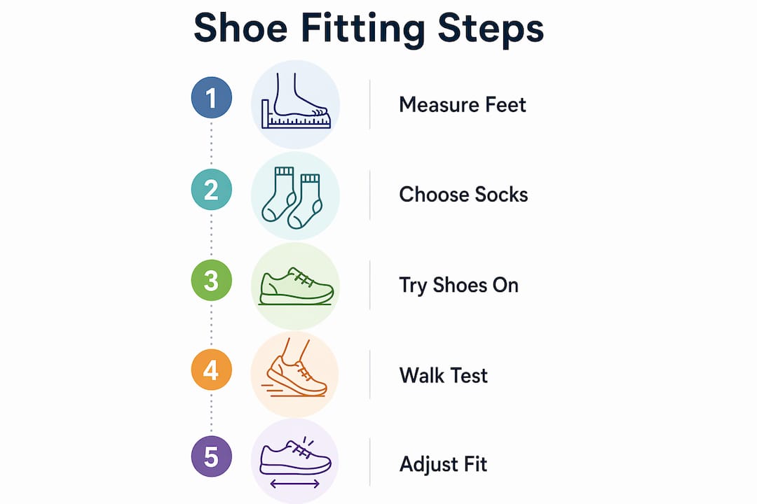 Infographic showing shoe fitting steps