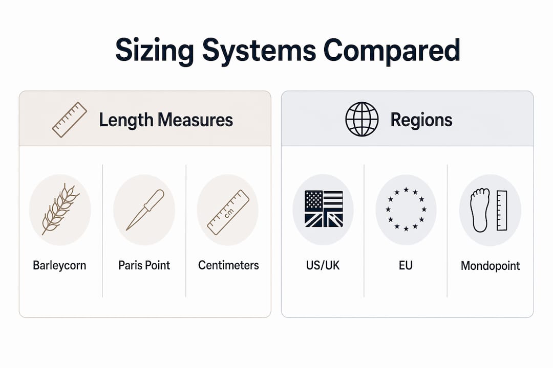 Infographic comparing major footwear sizing systems