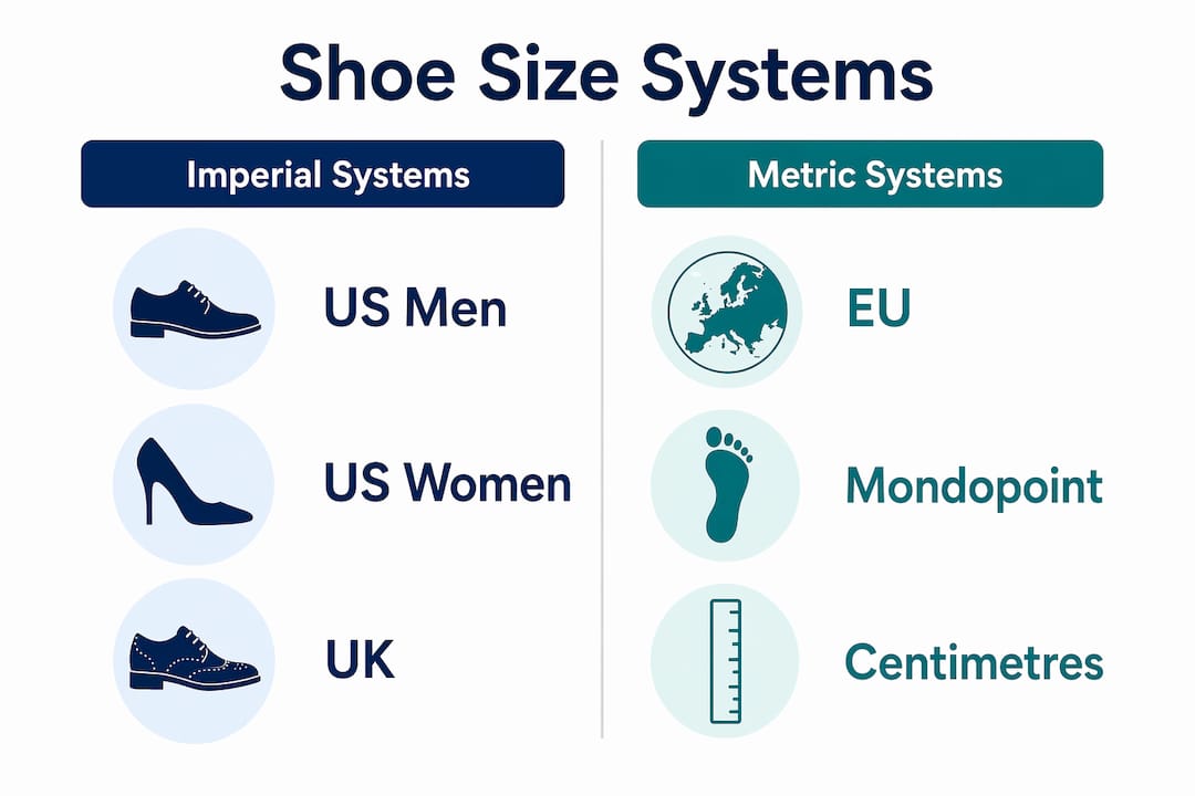 Infographic comparing imperial and metric shoe size systems