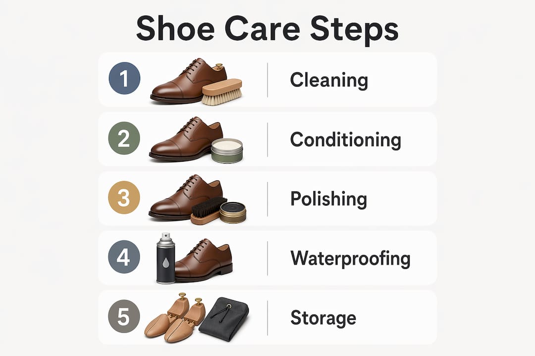 Infographic showing shoe care workflow steps