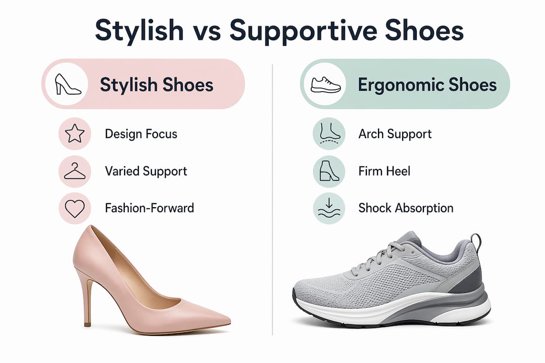Infographic comparing stylish and ergonomic shoe features