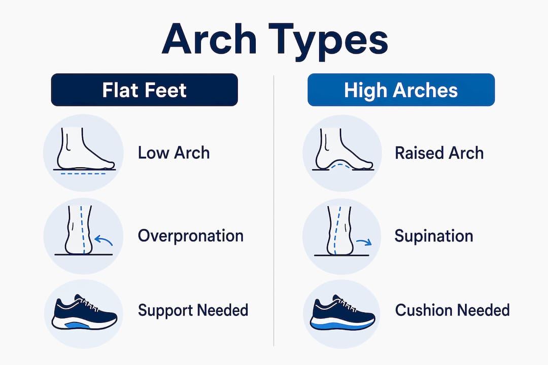 Infographic comparing flat feet and high arches