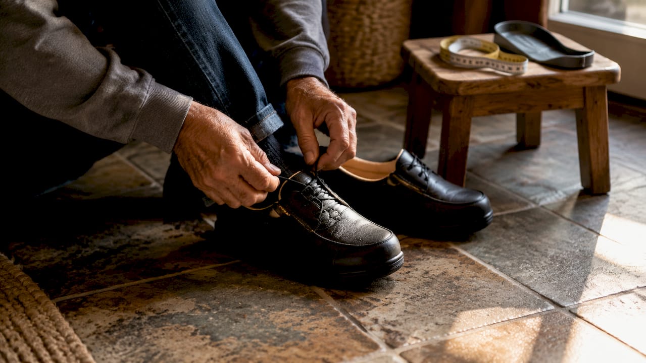 Hands tying diabetic-friendly shoe laces