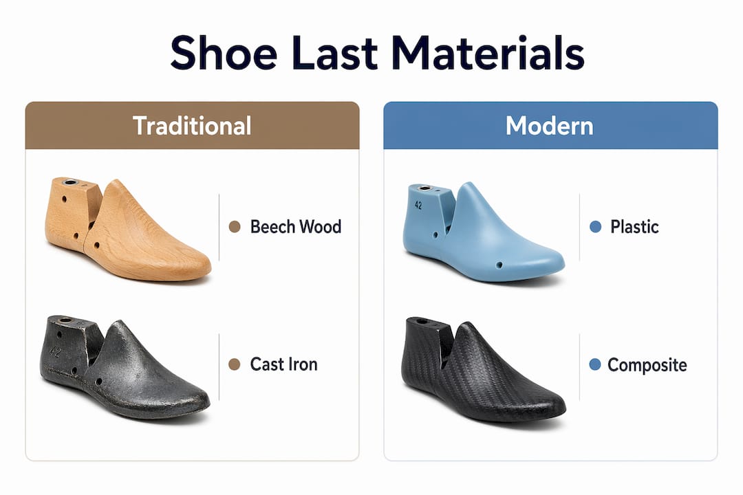 Infographic comparing traditional and modern shoe last materials