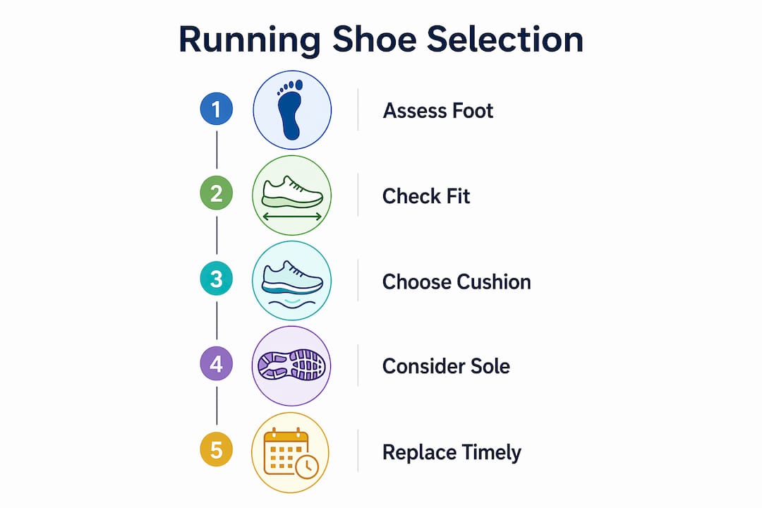 Infographic outlining steps for running shoe selection