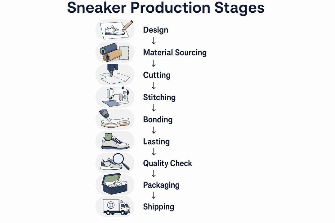 Infographic showing key sneaker production stages