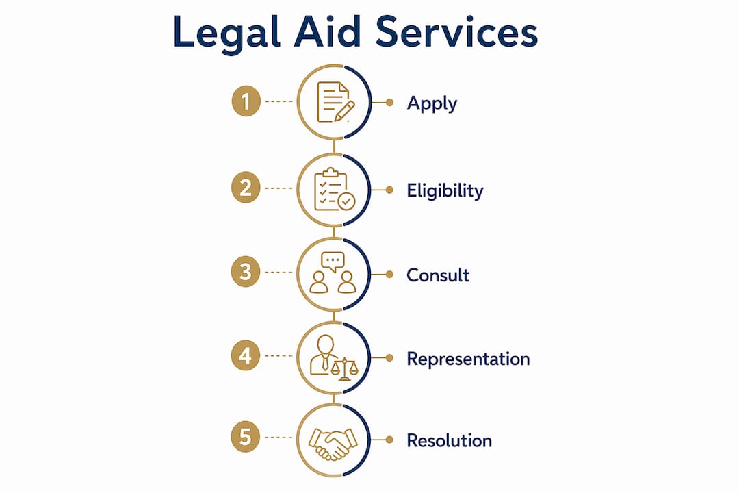 Infographic outlining legal aid service stages and types