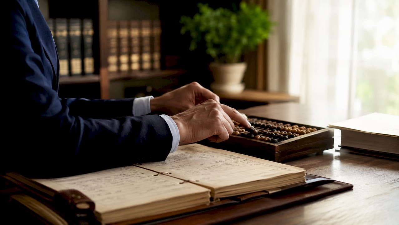 Close-up hands using calculator for solicitor fees