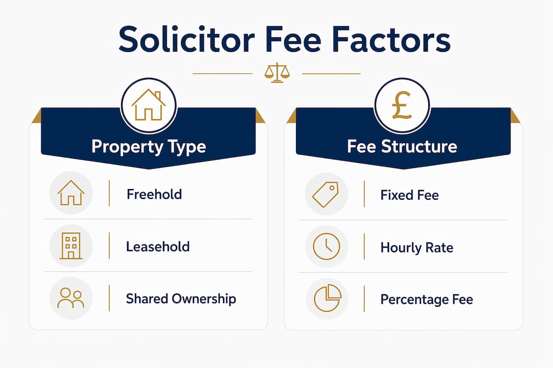 Infographic comparing solicitor fee factors by property type and fee structure