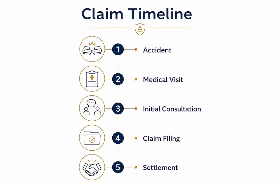 Infographic showing personal injury claim timeline steps