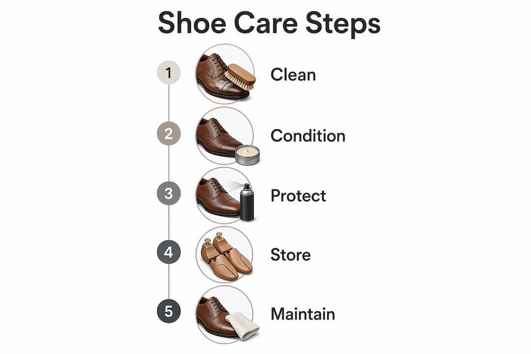 Infographic illustrating shoe care steps