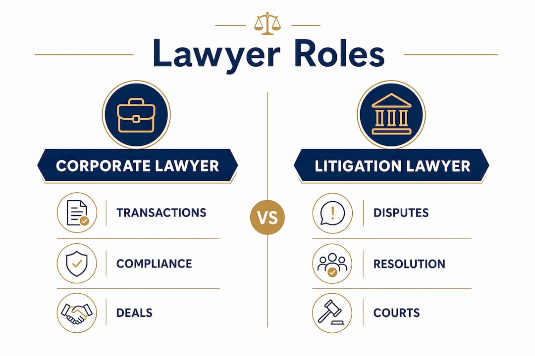 Infographic comparing corporate and litigation lawyers