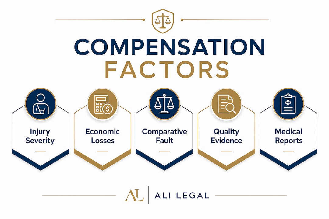 Infographic showing key personal injury compensation factors