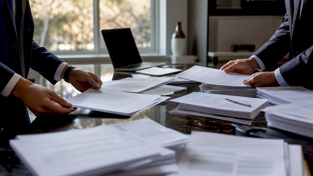 Close-up of hands handling legal documents