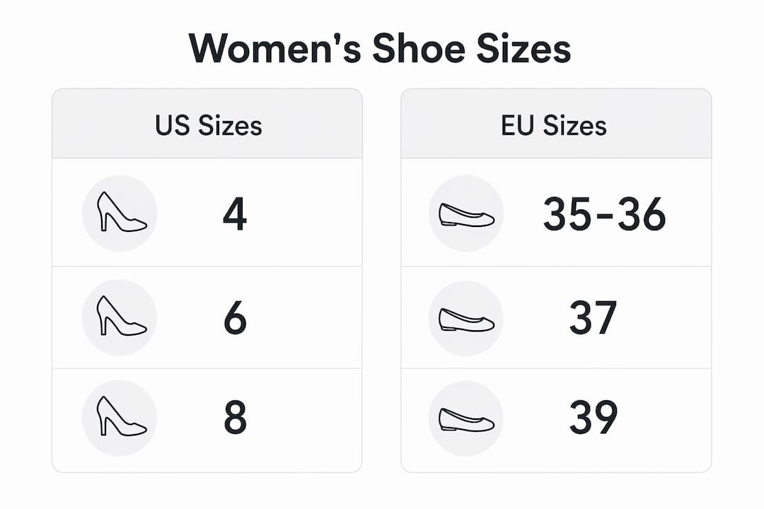 Infographic showing comparison of US and EU women shoe sizes