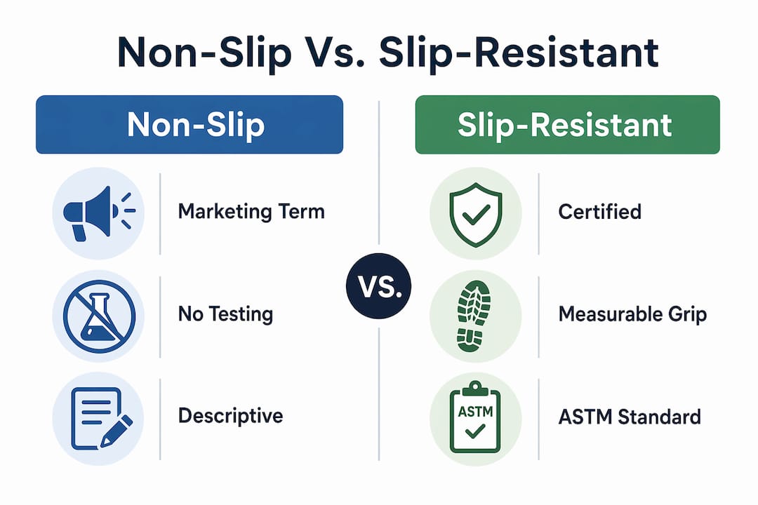 Infographic comparing non-slip and slip-resistant shoes